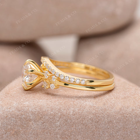 Round Moissanite Solitaire Bridal Set – Sparkle Cluster Accent Ring