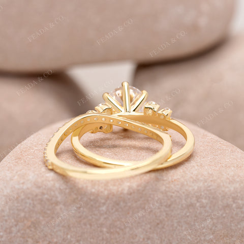 Round Moissanite Solitaire Bridal Set – Sparkle Cluster Accent Ring