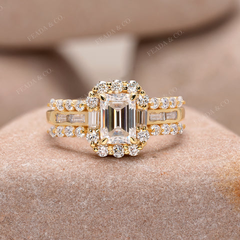 Heart Cut Moissanite Engagement Ring: Double Pavé Yellow Gold Band