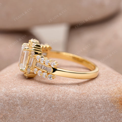 Heart Cut Moissanite Engagement Ring: Double Pavé Yellow Gold Band