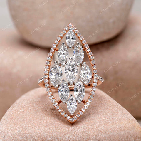 IGI Certified Marquise Cluster Lab Grown Diamond Statement Ring, Halo, Rose Gold Cocktail Ring