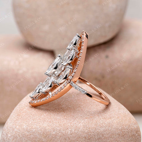 IGI Certified Marquise Cluster Lab Grown Diamond Statement Ring, Halo, Rose Gold Cocktail Ring
