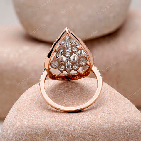 IGI Certified Marquise Cluster Lab Grown Diamond Statement Ring, Halo, Rose Gold Cocktail Ring