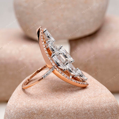 IGI Certified Marquise Cluster Lab Grown Diamond Statement Ring, Halo, Rose Gold Cocktail Ring