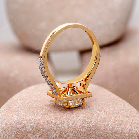 IGI Certified 2.00 CT Round Lab Grown Diamond Halo Engagement Ring, Cushion Frame, Double Pavé Band