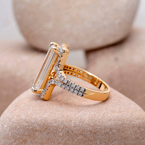 IGI Certified 2.75 Ct Long Baguette Lab Grown Diamond Engagement Ring Sculpted Pavé Shank