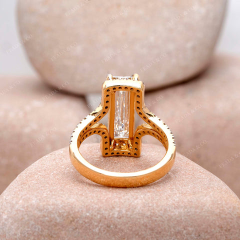 IGI Certified 2.75 Ct Long Baguette Lab Grown Diamond Engagement Ring Sculpted Pavé Shank