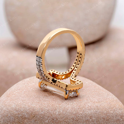 IGI Certified 2.75 Ct Long Baguette Lab Grown Diamond Engagement Ring Sculpted Pavé Shank