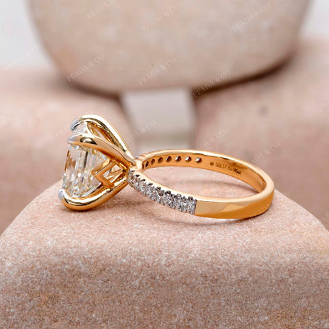 IGI Certified 5.00 Ct Asscher Lab Grown Diamond Engagement Ring, Solitaire Setting, Pavé Band