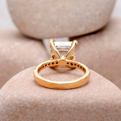 IGI Certified 5.00 Ct Asscher Lab Grown Diamond Engagement Ring, Solitaire Setting, Pavé Band