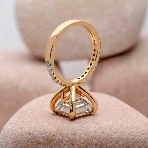 IGI Certified 5.00 Ct Asscher Lab Grown Diamond Engagement Ring, Solitaire Setting, Pavé Band