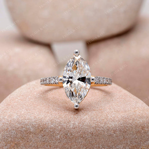 IGI Certified 2.50 Ct Marquise Lab Grown Diamond Engagement Ring, Solitaire Setting, Pavé Band