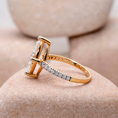 IGI Certified 2.50 Ct Marquise Lab Grown Diamond Engagement Ring, Solitaire Setting, Pavé Band