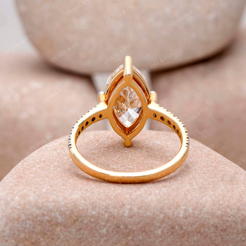 IGI Certified 2.50 Ct Marquise Lab Grown Diamond Engagement Ring, Solitaire Setting, Pavé Band