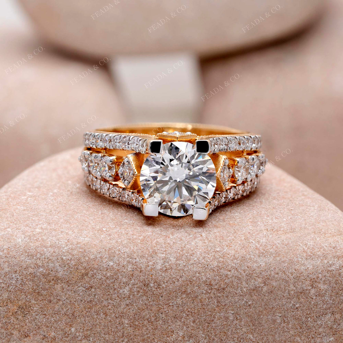 IGI Certified Round Lab Grown Diamond Solitaire Engagement Ring, Triangle Accent Setting