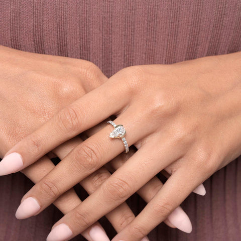 1 Ct Pear Lab-Grown Diamond Solitaire Ring, Bezel Setting, Round Accent Band