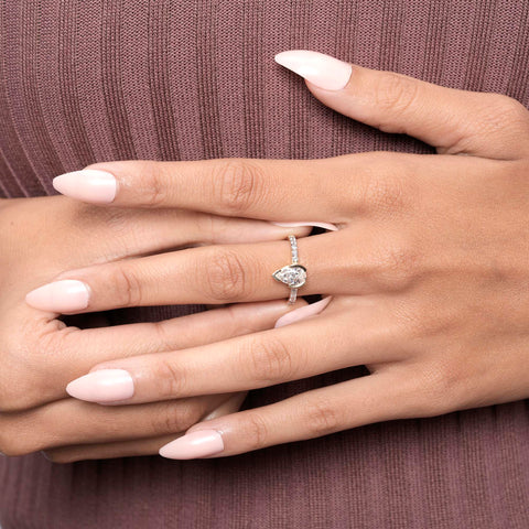 1 Ct Pear Lab-Grown Diamond Solitaire Ring, Bezel Setting, Round Accent Band