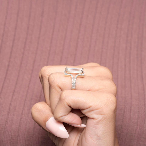 IGI Certified 2.75 Ct Long Baguette Lab Grown Diamond Engagement Ring Sculpted Pavé Shank