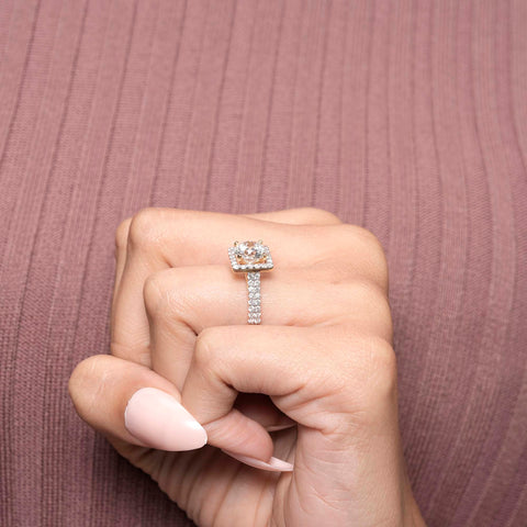 IGI Certified 2.00 CT Round Lab Grown Diamond Halo Engagement Ring, Cushion Frame, Double Pavé Band