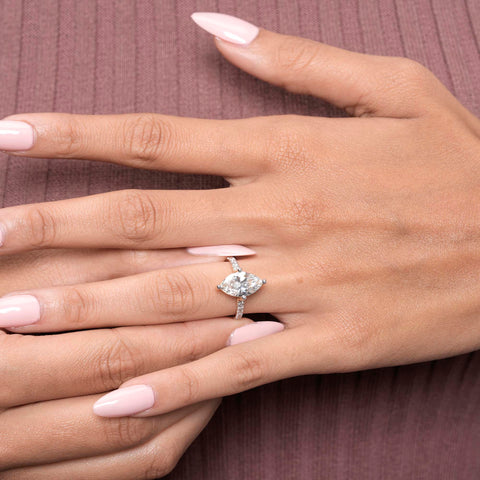 IGI Certified 2.50 Ct Marquise Lab Grown Diamond Engagement Ring, Solitaire Setting, Pavé Band