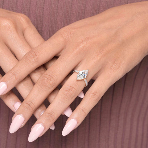 IGI Certified 2.50 Ct Marquise Lab Grown Diamond Engagement Ring, Solitaire Setting, Pavé Band