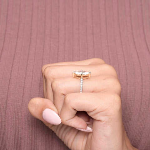 IGI Certified 2.50 Ct Marquise Lab Grown Diamond Engagement Ring, Solitaire Setting, Pavé Band