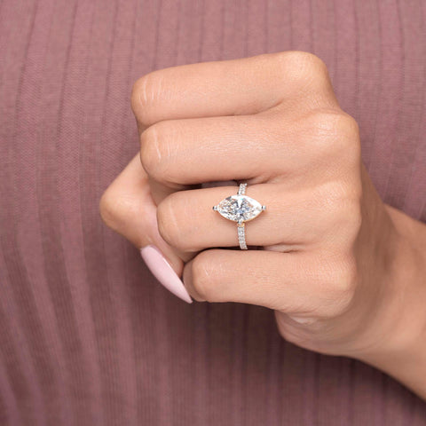 IGI Certified 2.50 Ct Marquise Lab Grown Diamond Engagement Ring, Solitaire Setting, Pavé Band