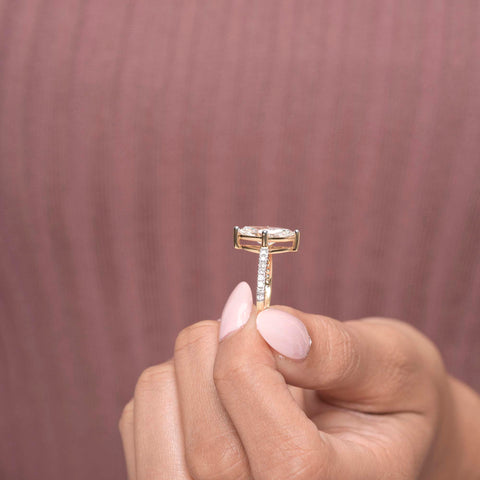 IGI Certified 2.50 Ct Marquise Lab Grown Diamond Engagement Ring, Solitaire Setting, Pavé Band