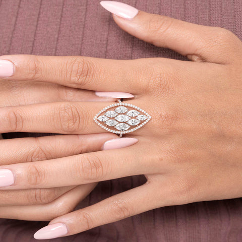 IGI Certified Marquise Cluster Lab Grown Diamond Statement Ring, Halo, Rose Gold Cocktail Ring