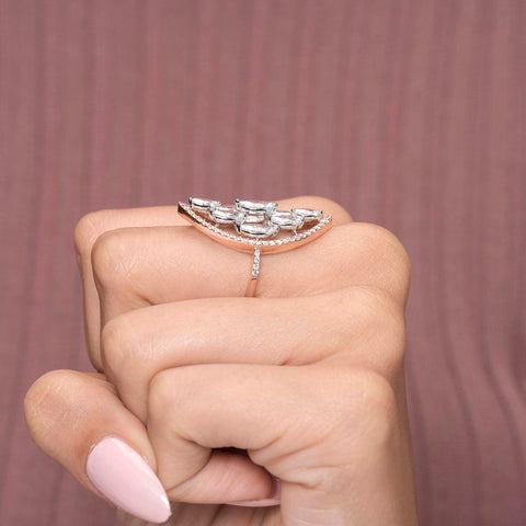 IGI Certified Marquise Cluster Lab Grown Diamond Statement Ring, Halo, Rose Gold Cocktail Ring