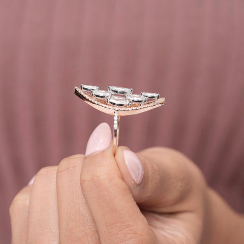 IGI Certified Marquise Cluster Lab Grown Diamond Statement Ring, Halo, Rose Gold Cocktail Ring