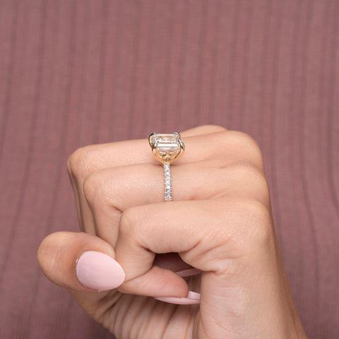 IGI Certified 5.00 Ct Asscher Lab Grown Diamond Engagement Ring, Solitaire Setting, Pavé Band