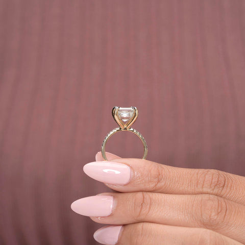 IGI Certified 5.00 Ct Asscher Lab Grown Diamond Engagement Ring, Solitaire Setting, Pavé Band