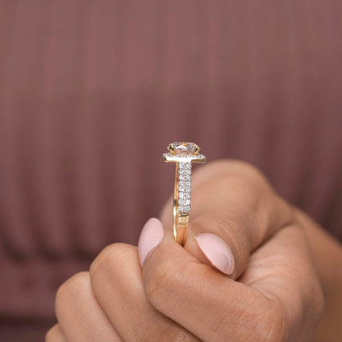 IGI Certified 2.00 CT Round Lab Grown Diamond Halo Engagement Ring, Cushion Frame, Double Pavé Band