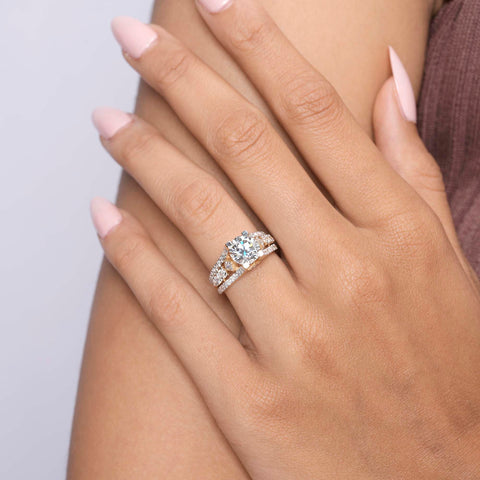 IGI Certified Round Lab Grown Diamond Solitaire Engagement Ring, Triangle Accent Setting