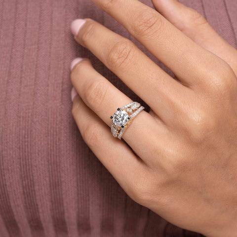 IGI Certified Round Lab Grown Diamond Solitaire Engagement Ring, Triangle Accent Setting