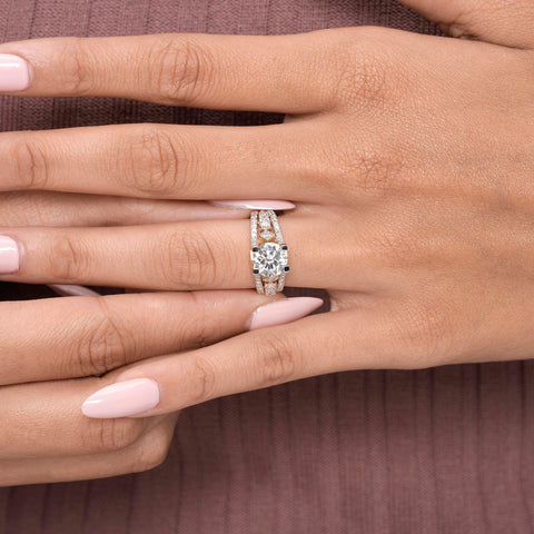 IGI Certified Round Lab Grown Diamond Solitaire Engagement Ring, Triangle Accent Setting