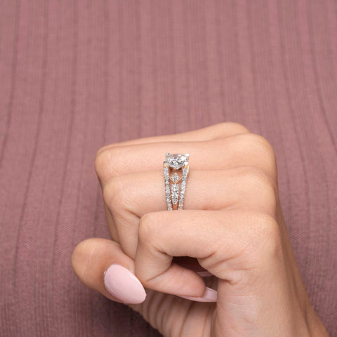 IGI Certified Round Lab Grown Diamond Solitaire Engagement Ring, Triangle Accent Setting