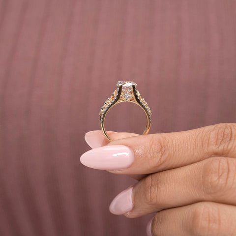 IGI Certified Round Lab Grown Diamond Solitaire Engagement Ring, Triangle Accent Setting