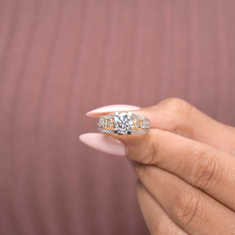 IGI Certified Round Lab Grown Diamond Solitaire Engagement Ring, Triangle Accent Setting