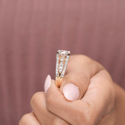 IGI Certified Round Lab Grown Diamond Solitaire Engagement Ring, Triangle Accent Setting