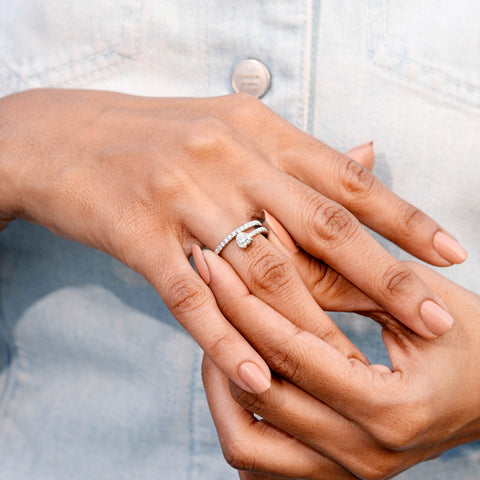 Heart Cut Moissanite Engagement Ring: Double Pavé Yellow Gold Band