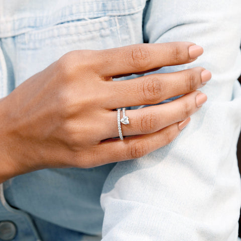 Heart Cut Moissanite Engagement Ring: Double Pavé Yellow Gold Band