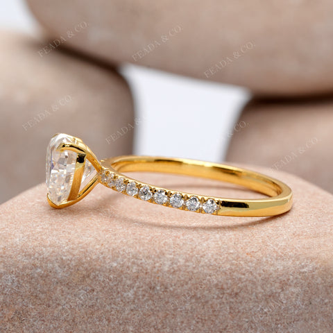 Heart Cut Moissanite Diamond Engagement Ring: 14K Gold Pavé Band