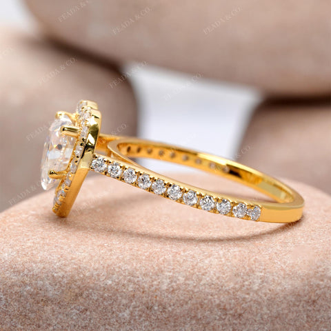Heart Cut Moissanite Engagement Ring: Halo Pavé Band, 1.25 CT Solitaire