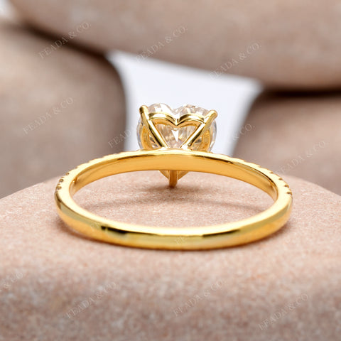 Heart Cut Moissanite Diamond Engagement Ring: 14K Gold Pavé Band