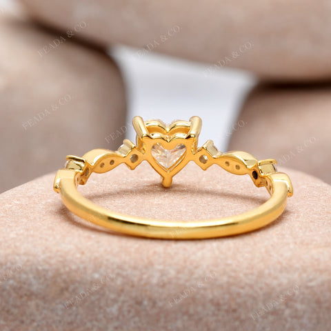 Heart Moissanite Diamond Engagement Ring: Yellow Gold Accent Band