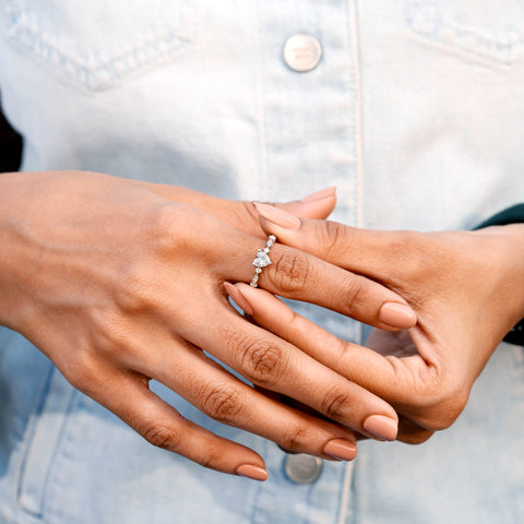 Heart Moissanite Diamond Engagement Ring: Yellow Gold Accent Band