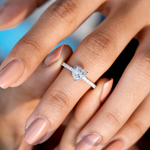 Heart Cut Moissanite Diamond Engagement Ring: 14K Gold Pavé Band