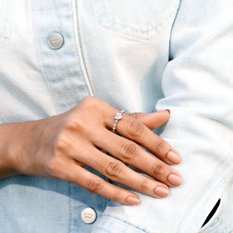 Heart Moissanite Diamond Engagement Ring: Yellow Gold Accent Band